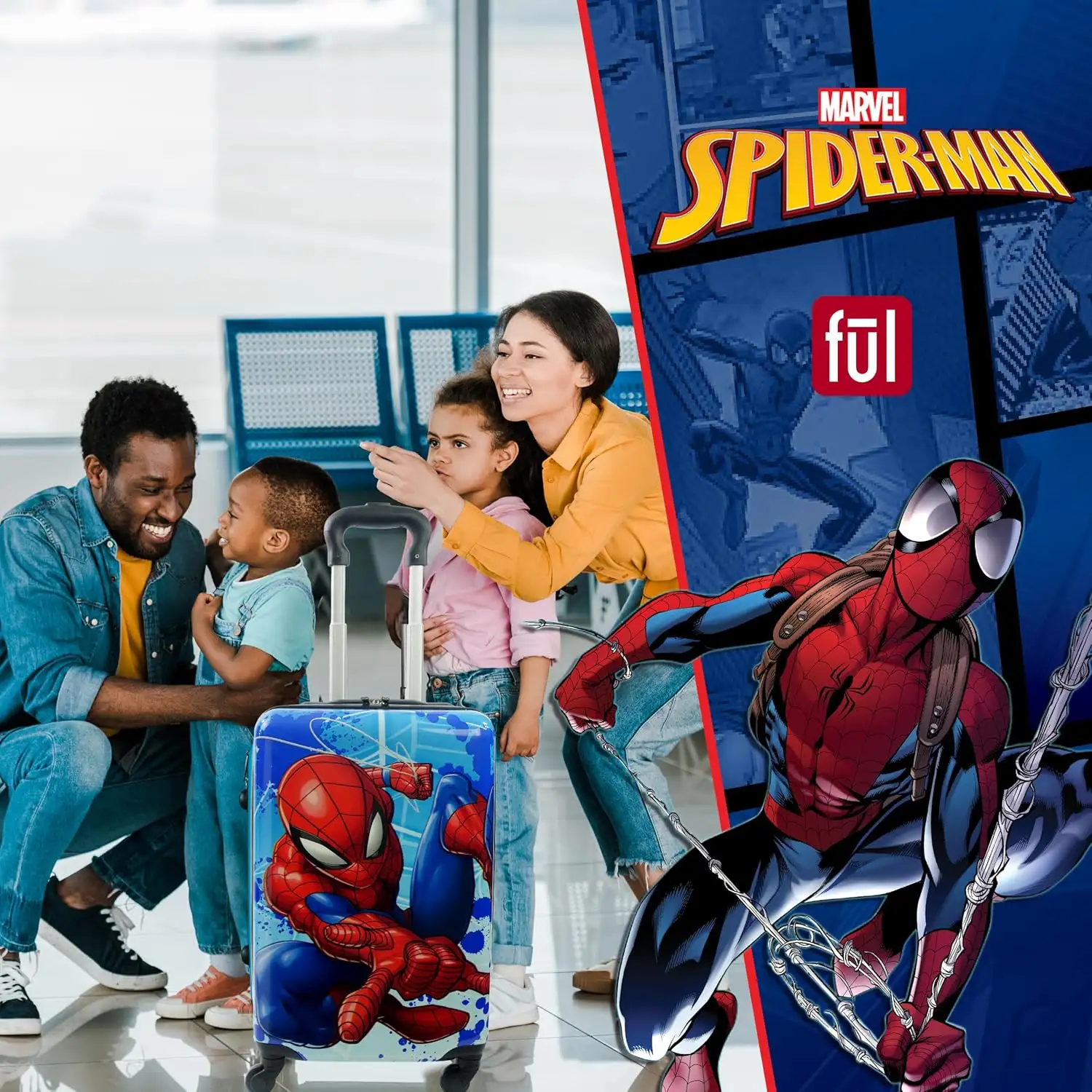FUL Marvel Spider-Man 21 Inch Kids Carry On Luggage, Hardshell Rolling Suitcase with Spinner Wheels, Multi - 91T8eJXCduL._AC_SL1500_